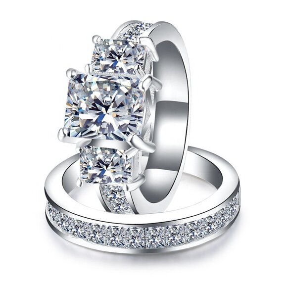 🎀  925 Silver Plated Promise Ring CZ Wedding Couple Ring, FB16FA1090 - Picture 1 of 5